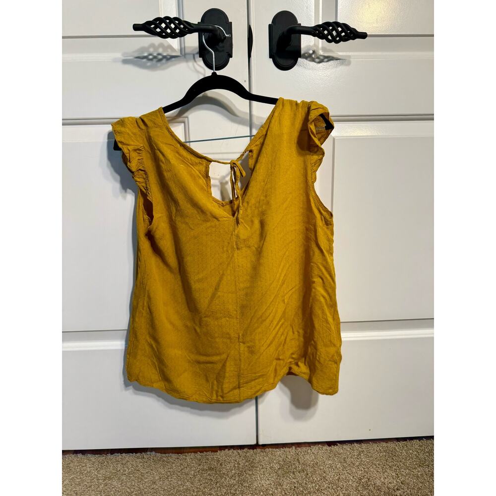 Mulaya Mustard Yellow Viscose Blouse Flutter Sleeves Medium